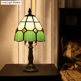 Stained Glass Dome Night Light - Artistic Mission Style Beige/Yellow/Orange Grid Pattern Ideal