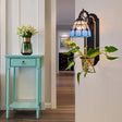 Stained Glass Dome Sconce: Tiffany-Inspired Wall Light With 1 Blue/Yellow/Orange Head & Plant