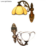 Stained Glass Dome Wall Sconce Light: Vintage Design With 1 Yellow/Blue Mounted Light