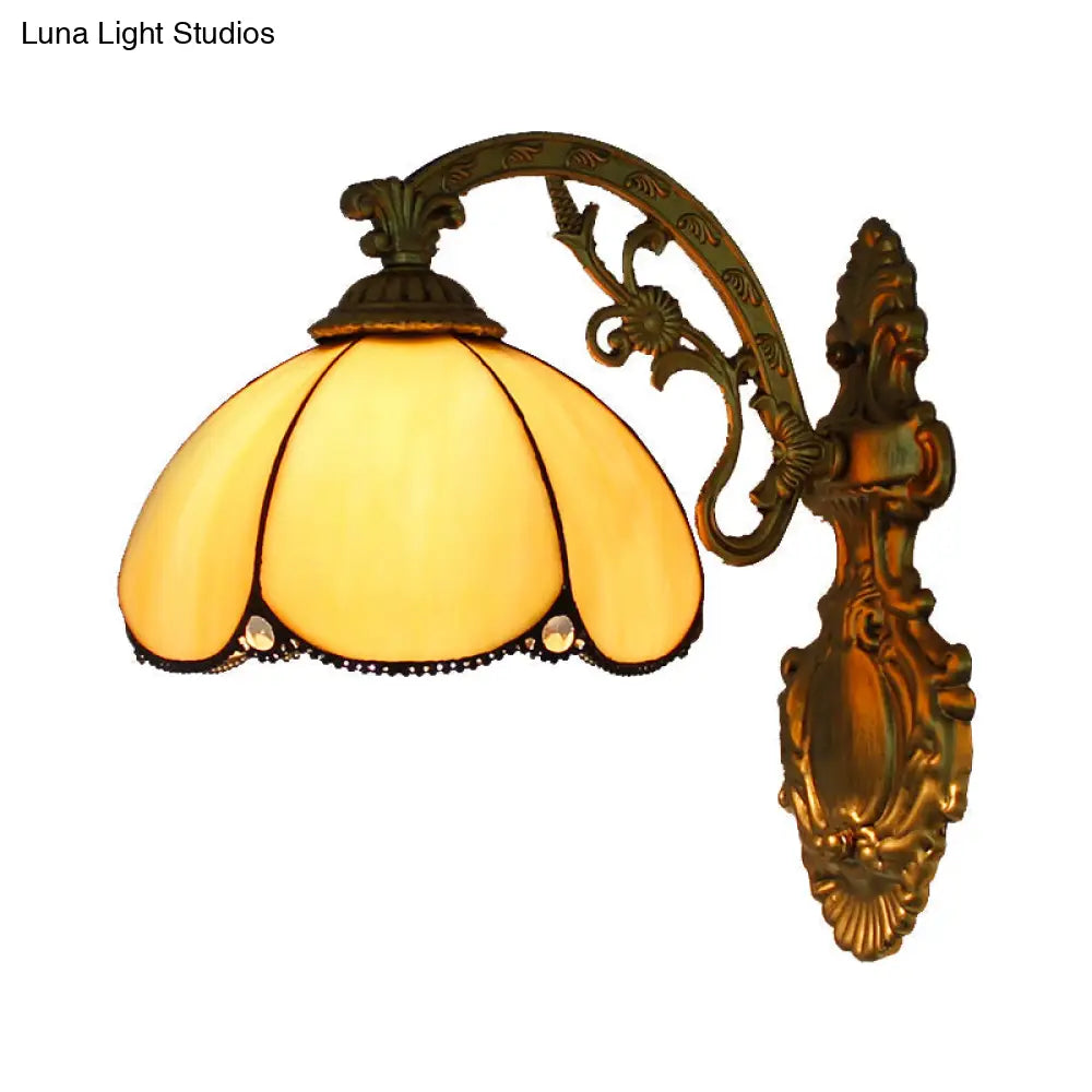 Stained Glass Dome Wall Sconce Light: Vintage Design With 1 Yellow/Blue Mounted Light