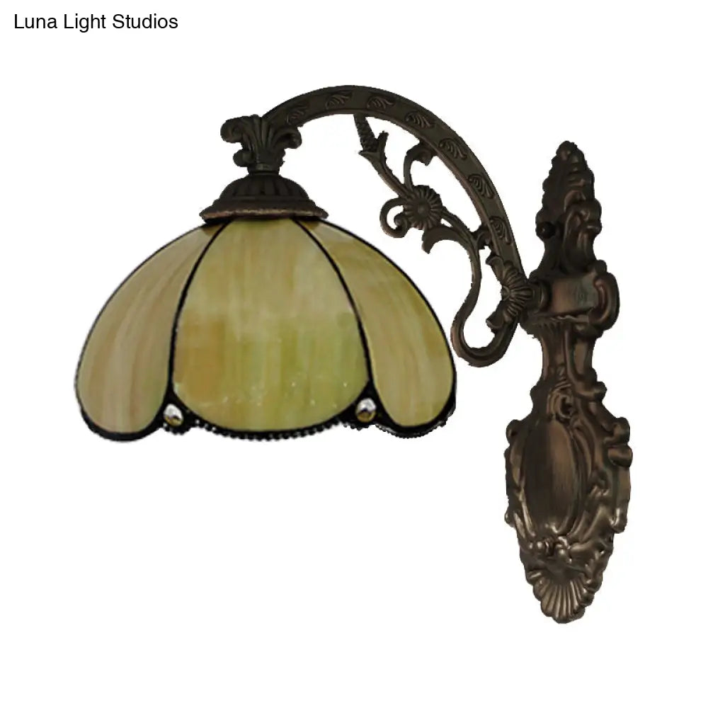 Stained Glass Dome Wall Sconce Light: Vintage Design With 1 Yellow/Blue Mounted Light