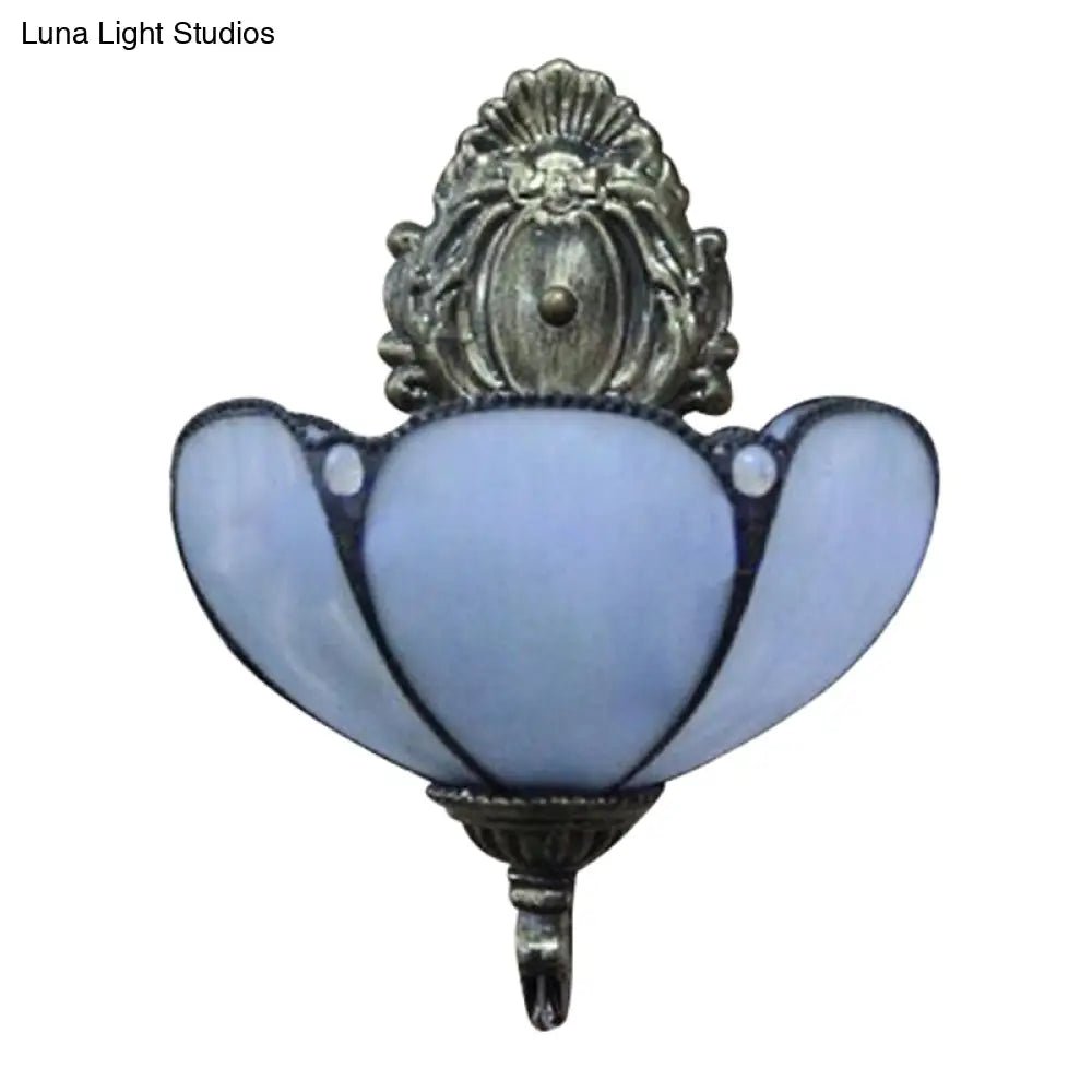 Stained Glass Dome Wall Sconce Light: Vintage Design With 1 Yellow/Blue Mounted Light