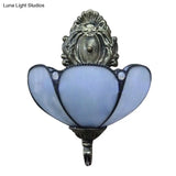 Stained Glass Dome Wall Sconce Light: Vintage Design With 1 Yellow/Blue Mounted Light