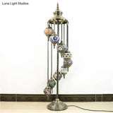 Stained Glass Floor Lamp - White/Red/Pink Spiral Design With 9 Bulbs For Living Room