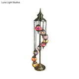Stained Glass Floor Lamp - White/Red/Pink Spiral Design With 9 Bulbs For Living Room