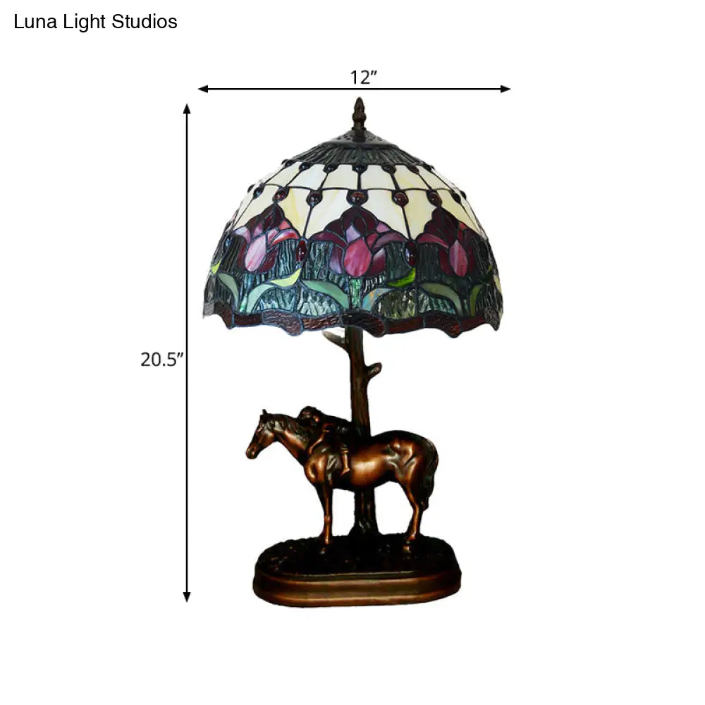 Stained Glass Flowering Bud Night Lamp - Tiffany Style 1-Light Coffee Table Lighting With Kids Horse