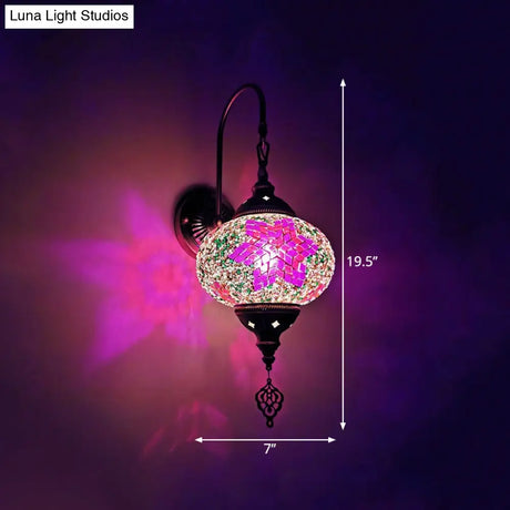Stained Glass Globe Wall Sconce - Decorative Indoor Lamp (1 Head) In Red/Sky Blue/Purple