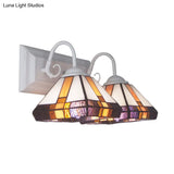 Stained Glass Mission Style Bronze Wall Sconce With 2 Lights For Bedroom