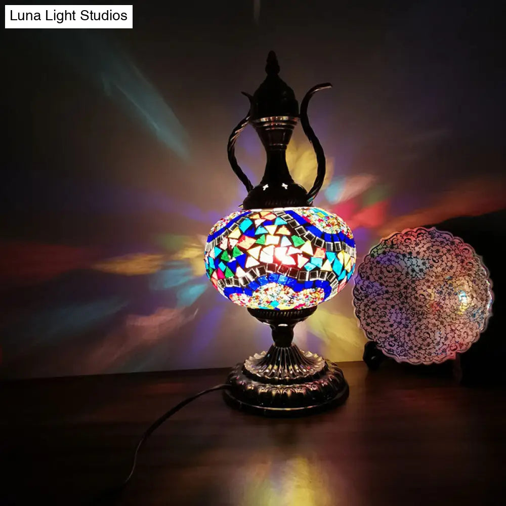Stained Glass Moroccan Round Desk Lamp: 1-Light Bronze Task Lighting For Restaurants