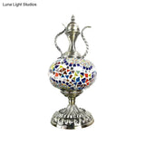 Stained Glass Moroccan Round Desk Lamp: 1-Light Bronze Task Lighting For Restaurants