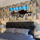 Stained Glass Nautical Vanity Light: 3-Head Wall Sconce Blue