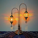 Stained Glass Night Light With 2 Heads In Traditional White/Yellow/Orange - Oval/Cup-Shape Bedside