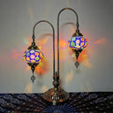 Stained Glass Night Light With 2 Heads In Traditional White/Yellow/Orange - Oval/Cup-Shape Bedside