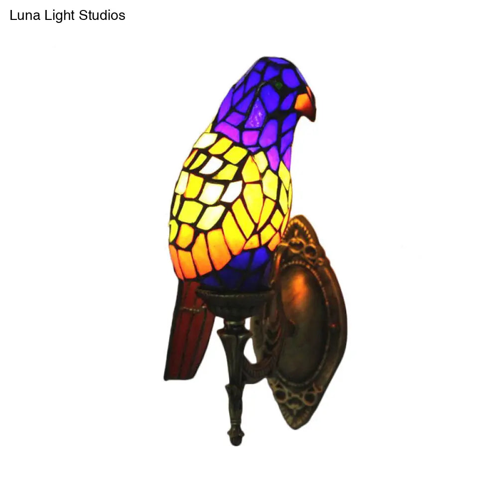 Stained Glass Parrot Wall Lamp - Lodge Style Brass Sconce For Living Room