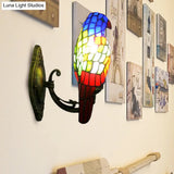 Stained Glass Parrot Wall Lamp - Lodge Style Brass Sconce For Living Room