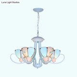 Stained Glass Petal Chandelier With Hanging Chain - Blue 3/6/8 Lights Modern Ceiling Light For Hall