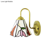 Stained Glass Pink Tiffany Sconce Light For Living Room - Wall Mounted Lily Head