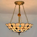 Stained Glass Semi Flush Ceiling Light Fixture With Retro Jewel Pattern - Beige/Clear/Yellow Tones
