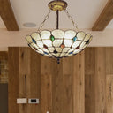 Stained Glass Semi Flush Ceiling Light Fixture With Retro Jewel Pattern - Beige/Clear/Yellow Tones