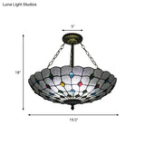 Stained Glass Semi Flush Ceiling Light Fixture With Retro Jewel Pattern - Beige/Clear/Yellow Tones