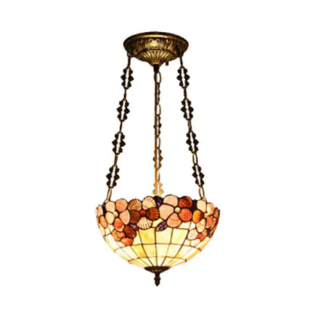 Stained Glass Tiffany Ceiling Light In Beige - Classic Design For Dining Room 19.5’/12’ Width / 12’