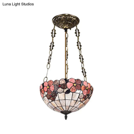 Stained Glass Tiffany Ceiling Light In Beige - Classic Design For Dining Room 19.5’/12’ Width