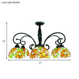 Stained Glass Tiffany Chandelier With Orange Sunflower - 3/6 Lights Rustic Pendant Light For Living