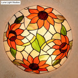 Stained Glass Tiffany Flush Mount Sunflower Ceiling Light - Beautiful & Functional Fixture