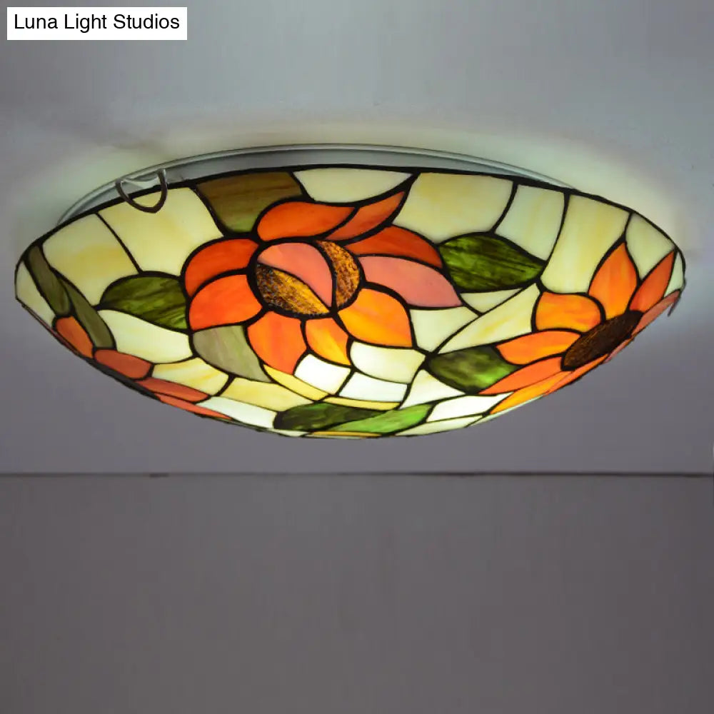 Stained Glass Tiffany Flush Mount Sunflower Ceiling Light - Beautiful & Functional Fixture