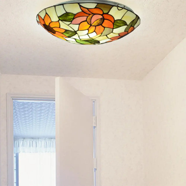Stained Glass Tiffany Flush Mount Sunflower Ceiling Light - Beautiful & Functional Fixture