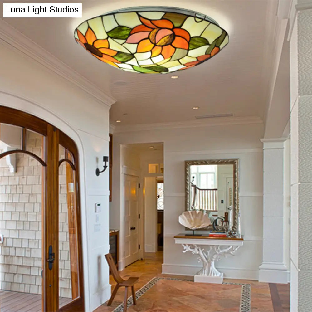 Stained Glass Tiffany Flush Mount Sunflower Ceiling Light - Beautiful & Functional Fixture