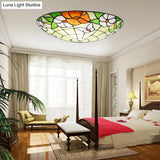 Stained Glass Tiffany - Style Ceiling Light In Multicolored Bowl Design For Bedroom