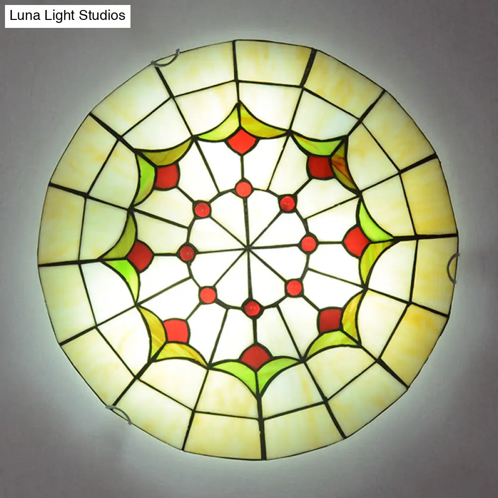 Stained Glass Tiffany-Style Ceiling Light In Multicolored Bowl Design For Bedroom Green / 12