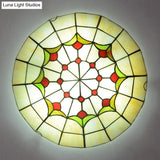 Stained Glass Tiffany-Style Ceiling Light In Multicolored Bowl Design For Bedroom Green / 12