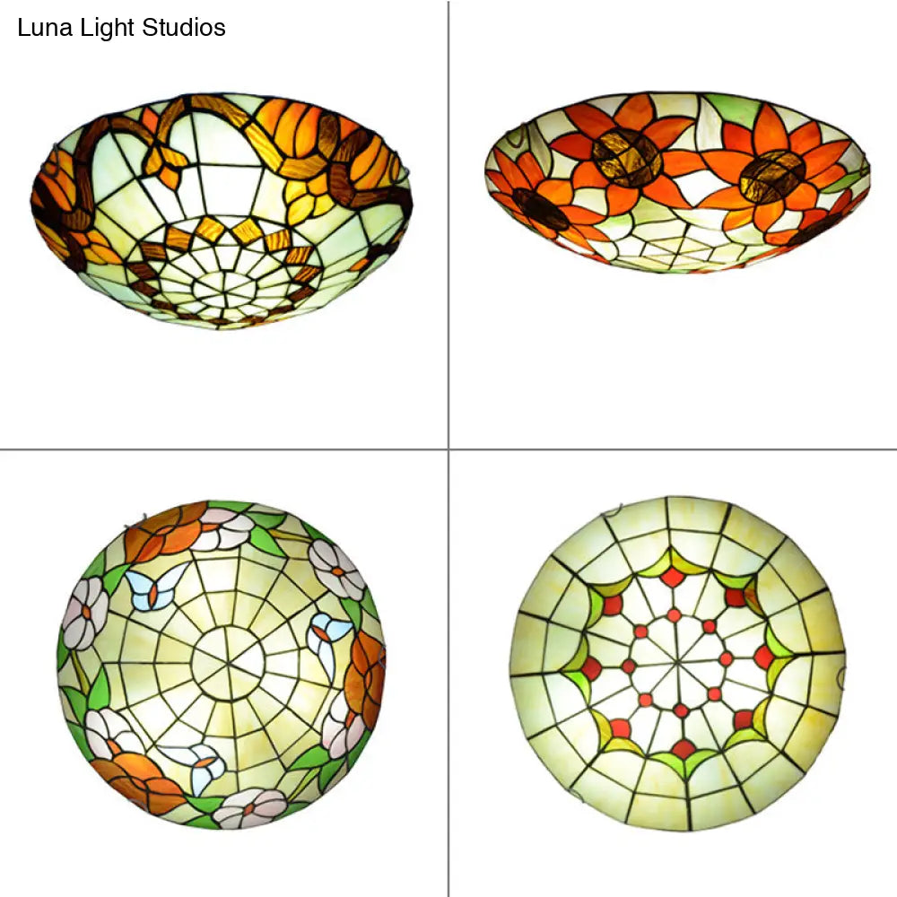 Stained Glass Tiffany - Style Ceiling Light In Multicolored Bowl Design For Bedroom