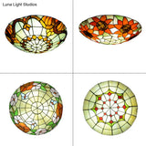 Stained Glass Tiffany - Style Ceiling Light In Multicolored Bowl Design For Bedroom