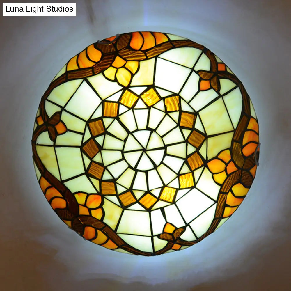 Stained Glass Tiffany-Style Ceiling Light In Multicolored Bowl Design For Bedroom Brown / 12