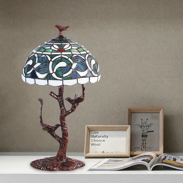 Stained Glass Tiffany Style Table Light - Kapok Pattern Night Lamp With Tree Design Coffee