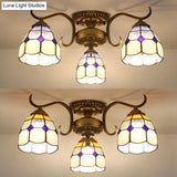 Stained Glass Vintage Ceiling Light - 3-Light Semi Flushmount In