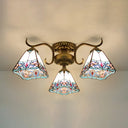 Stained Glass Vintage Ceiling Light - 3-Light Semi Flushmount In