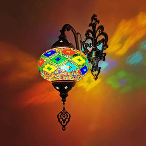 Stained Glass Wall Light With Moroccan Sphere Design - Vibrant Yellow/Orange/Green Perfect For