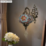 Stained Glass Wall Light With Moroccan Sphere Design - Vibrant Yellow/Orange/Green Perfect For