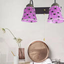 Stained Glass Wall Mounted Bell Light With Pull Chain Switch - Dual Head Sconce In Vibrant Yellow