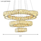 Stainless-Steel 3-Tier Flower Chandelier With Faceted Crystal Led Pendant In Warm/White Light -