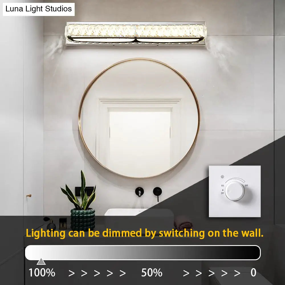 Stainless Steel Bathroom Vanity Sconces With Crystal Embedded Mirror Lights