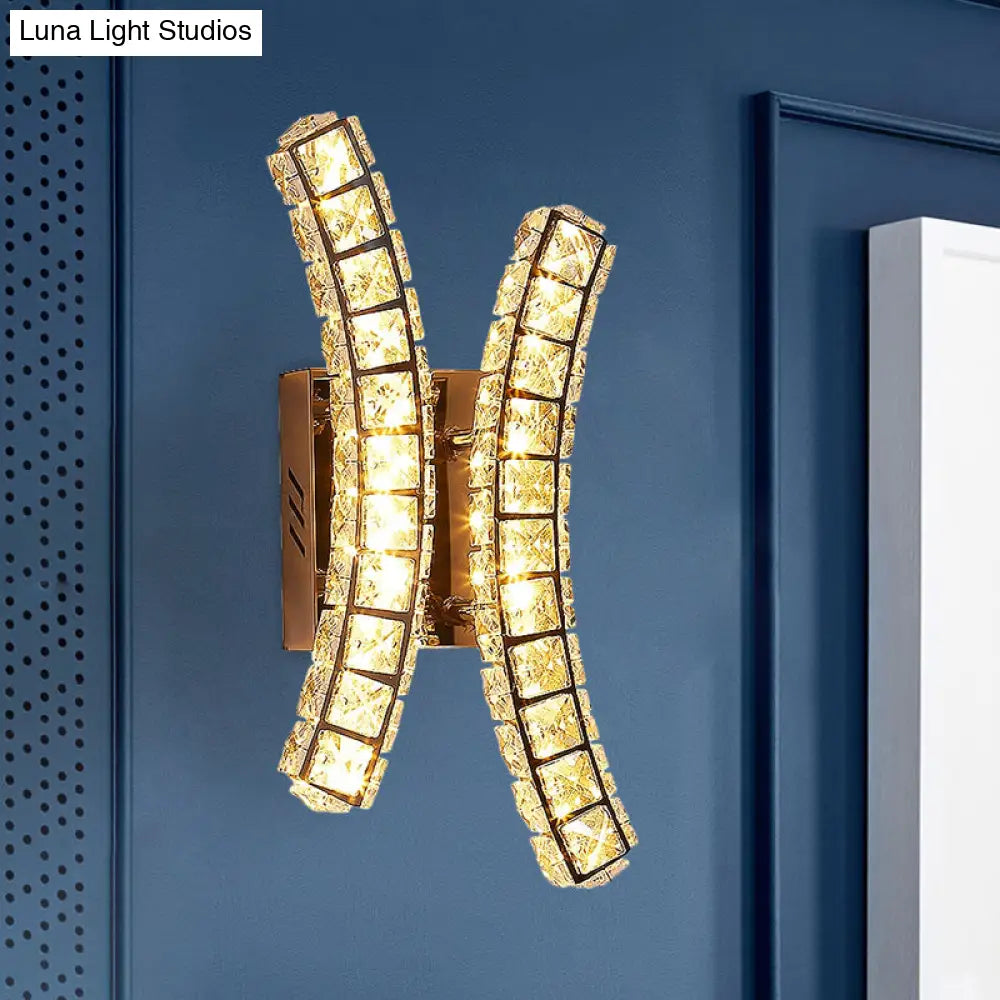 Stainless-Steel Crystal Dual Wall Sconce With Led Lighting - Warm/White Light