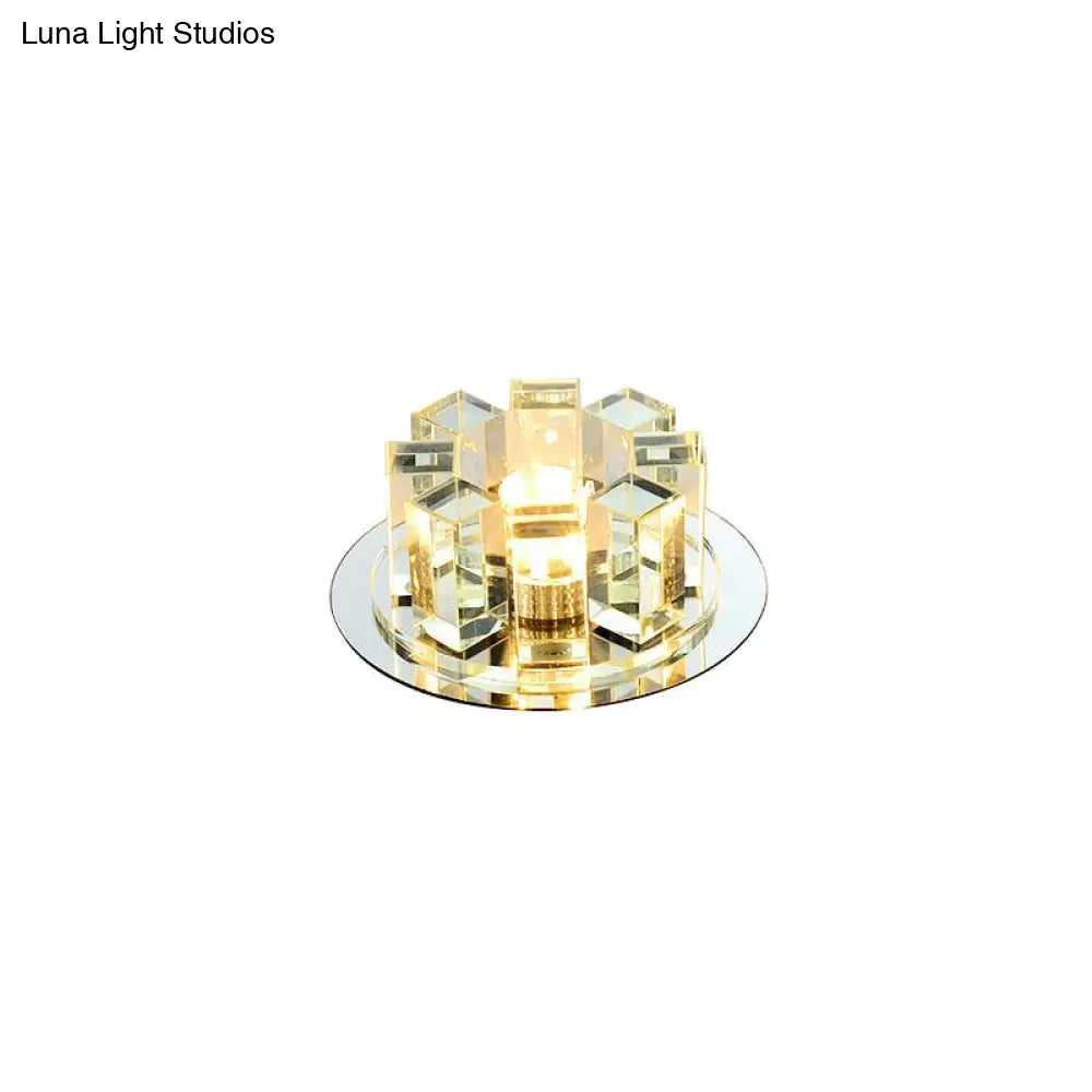 Stainless Steel Led Ceiling Flush Light With Simplicity Crystal Block Design For Entryway