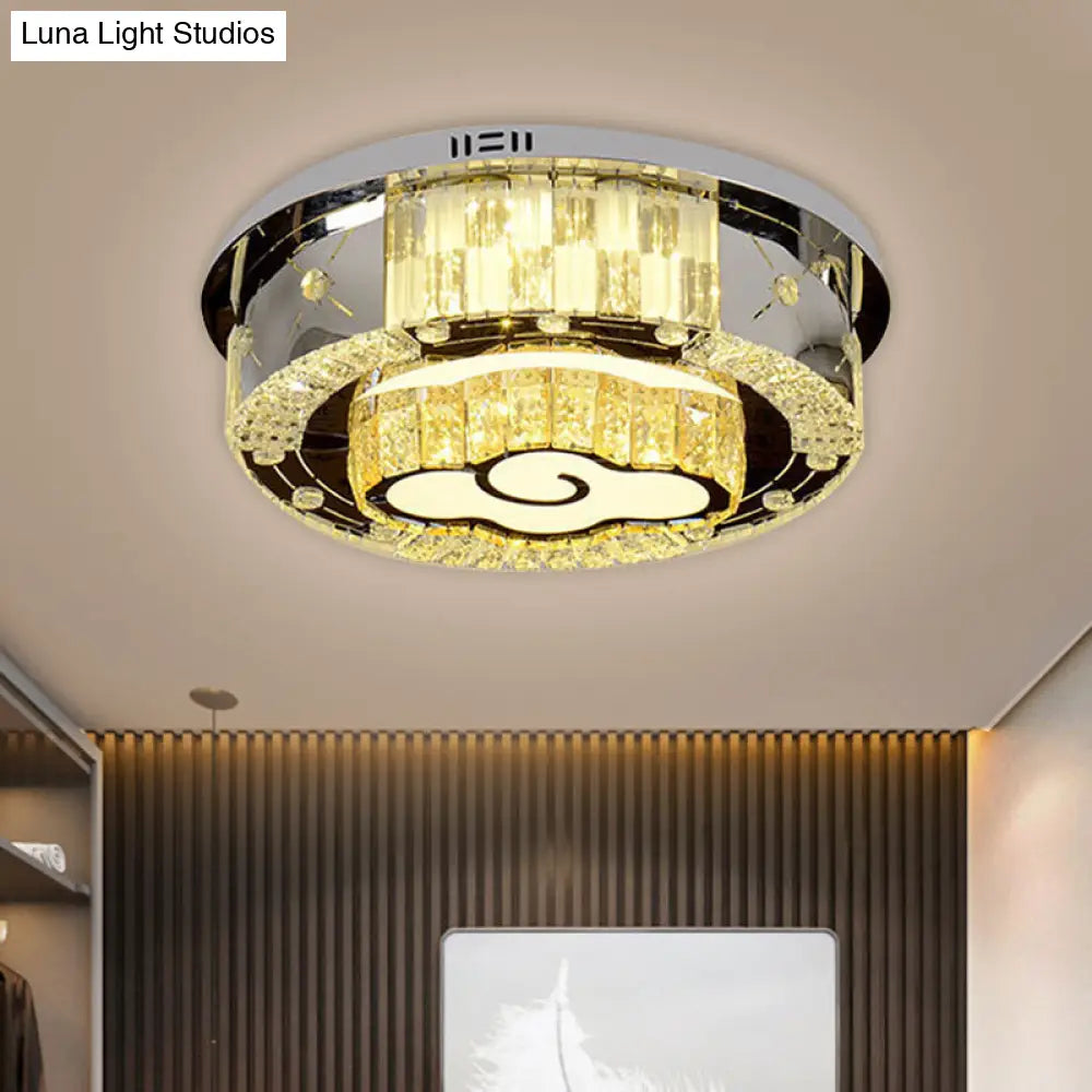 Stainless Steel Led Ceiling Lamp With Clear Crystal Design For Bedroom Flush Mount