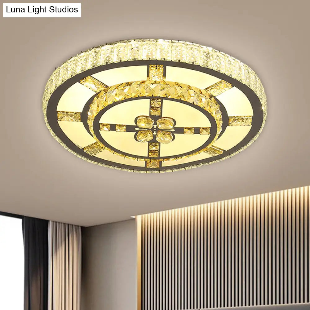 Stainless - Steel Led Flush Mount Ceiling Light With Clear Crystal Block Design