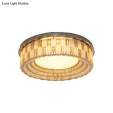 Stainless - Steel Led Flush Mount Ceiling Light With Crystal Blocks - Modern Round Fixture